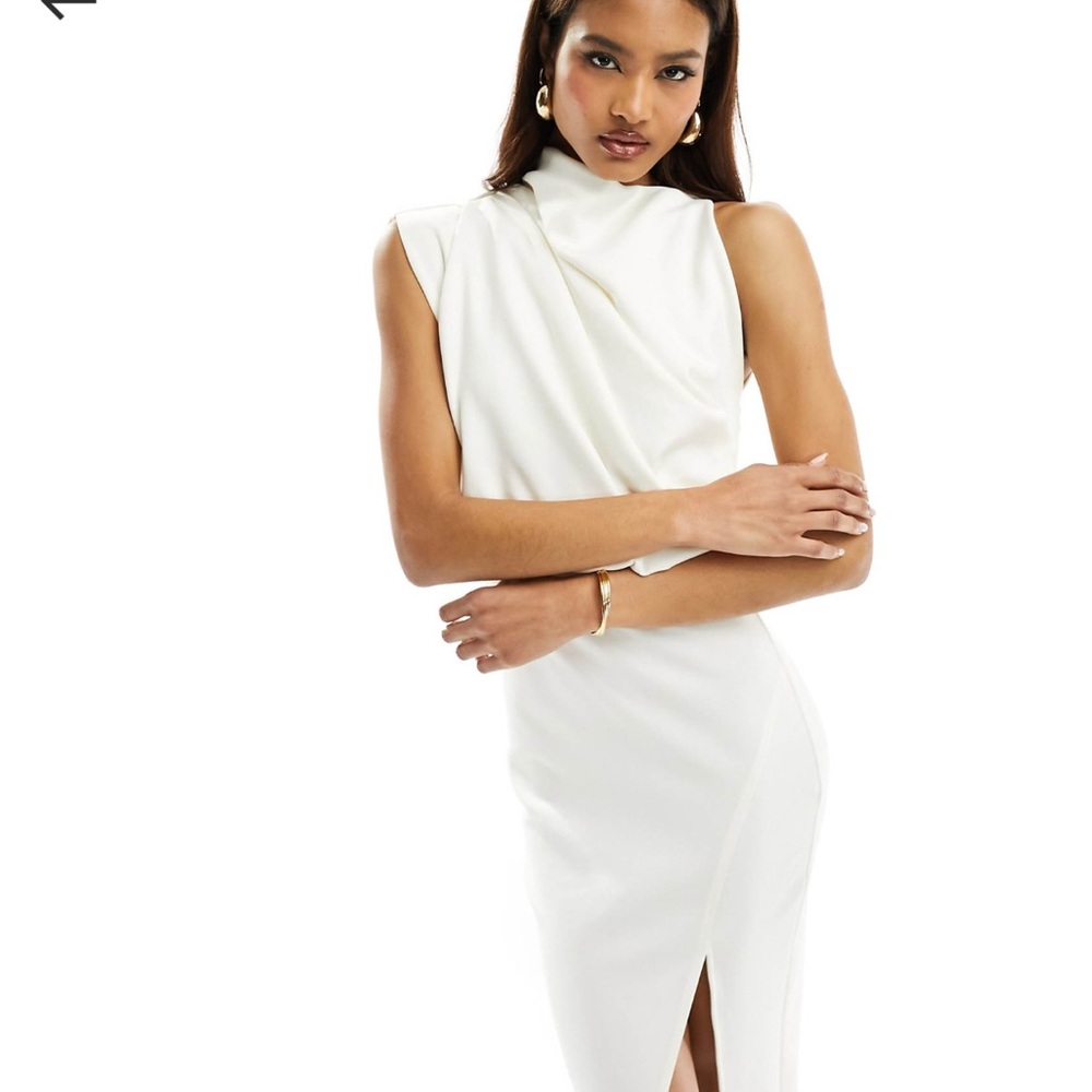ASOS high neck blouson pencil midi dress